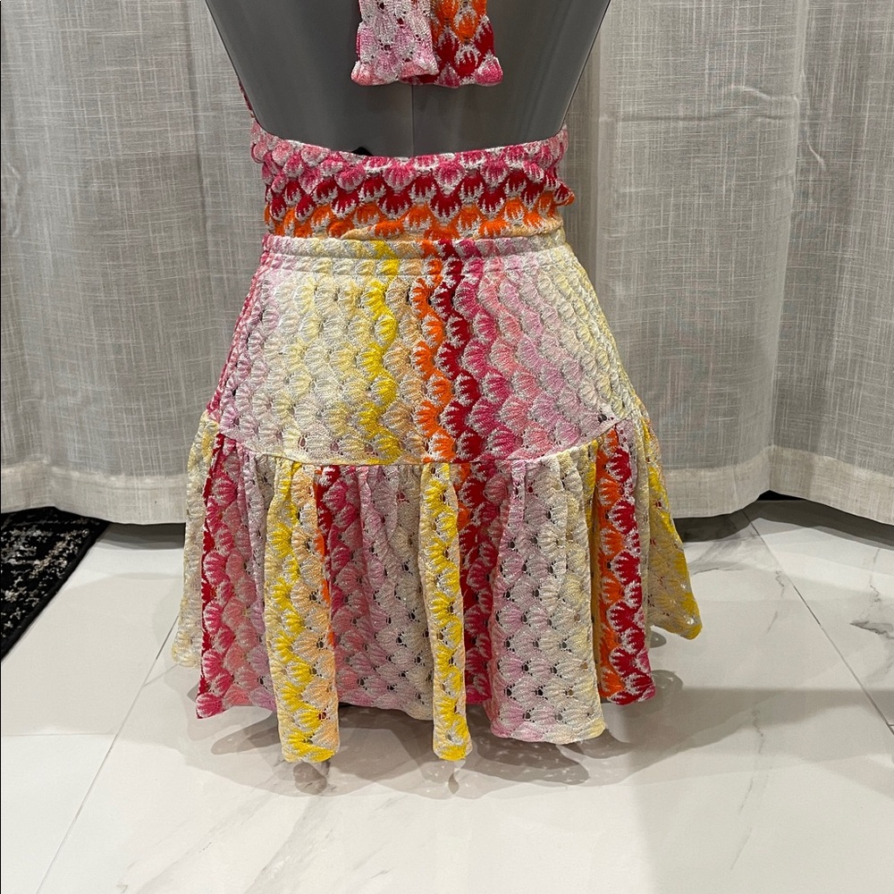 Missoni Multicolor Crochet Tiered Mini Skirt - Pink, Yellow, Orange - Picture 4 of 11